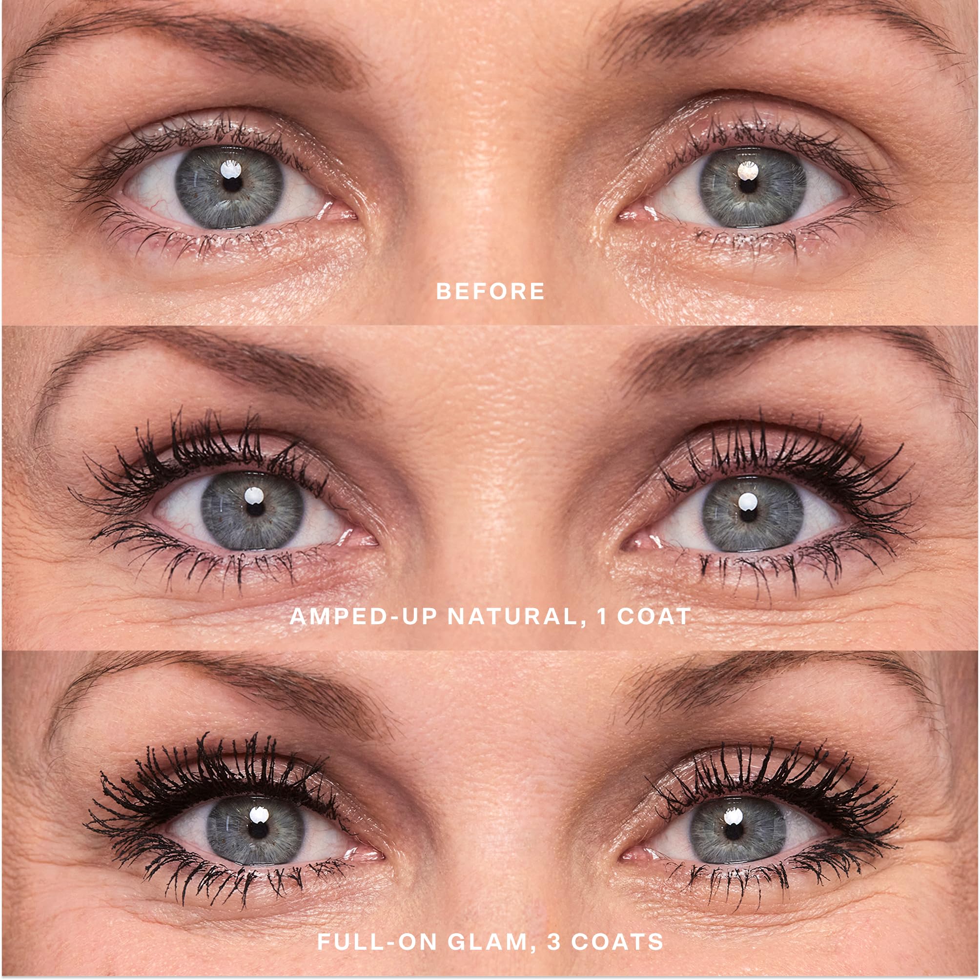 Tower 28 Mascara lashes before and after for defined separation.