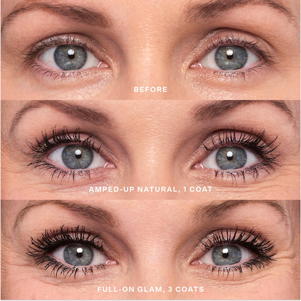 Tower 28 Mascara lashes before and after for defined separation.