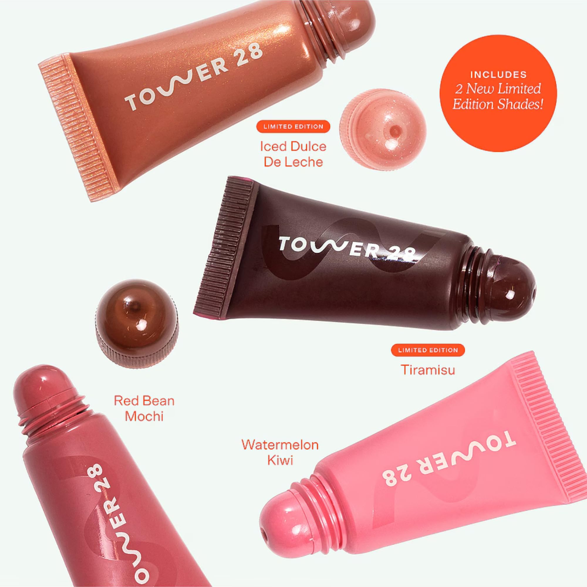 Tower 28 LipSoftie mini swatches on skin show sheer tint.