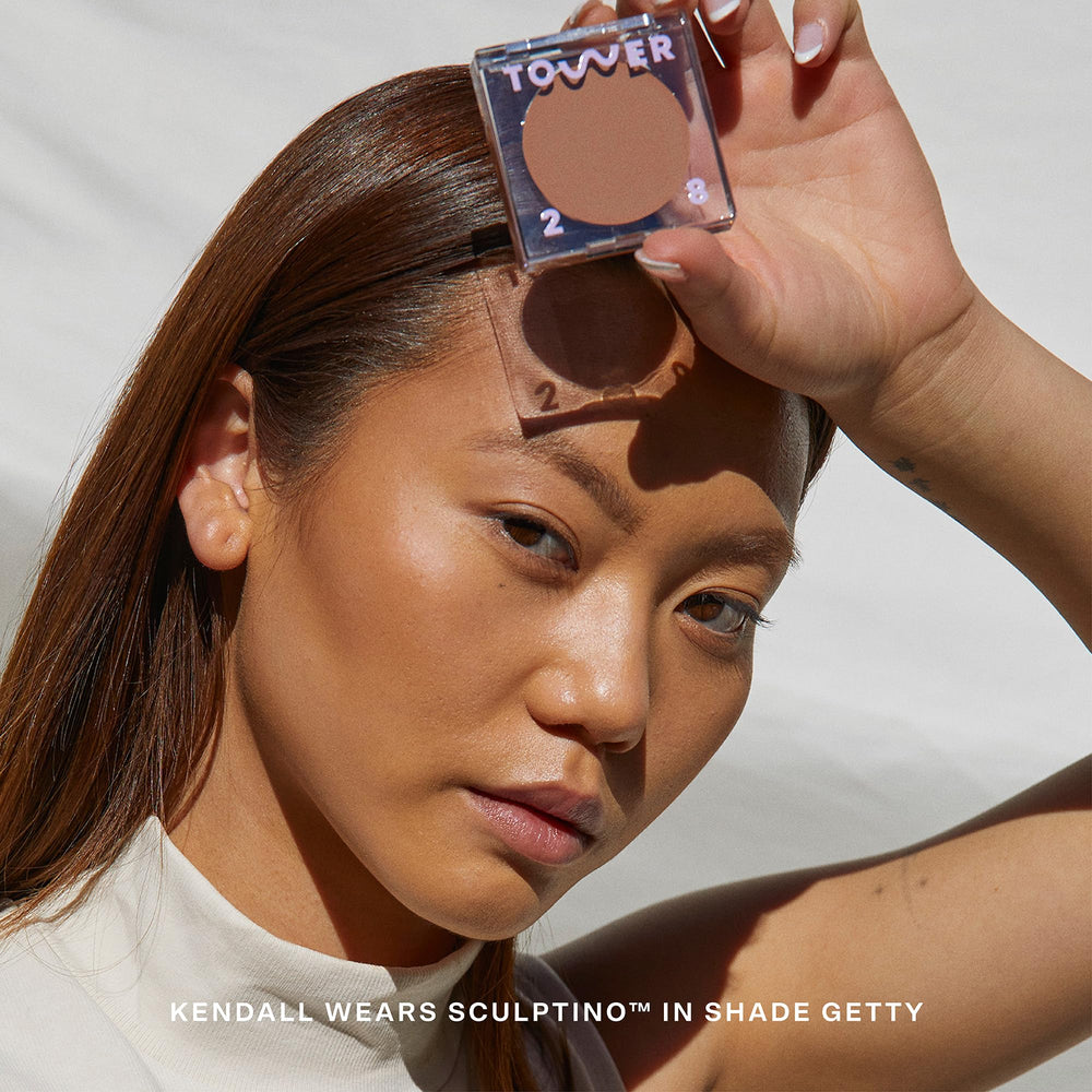 Tower 28 Sculptino creamy bronzer offers a soft matte finish on skin.