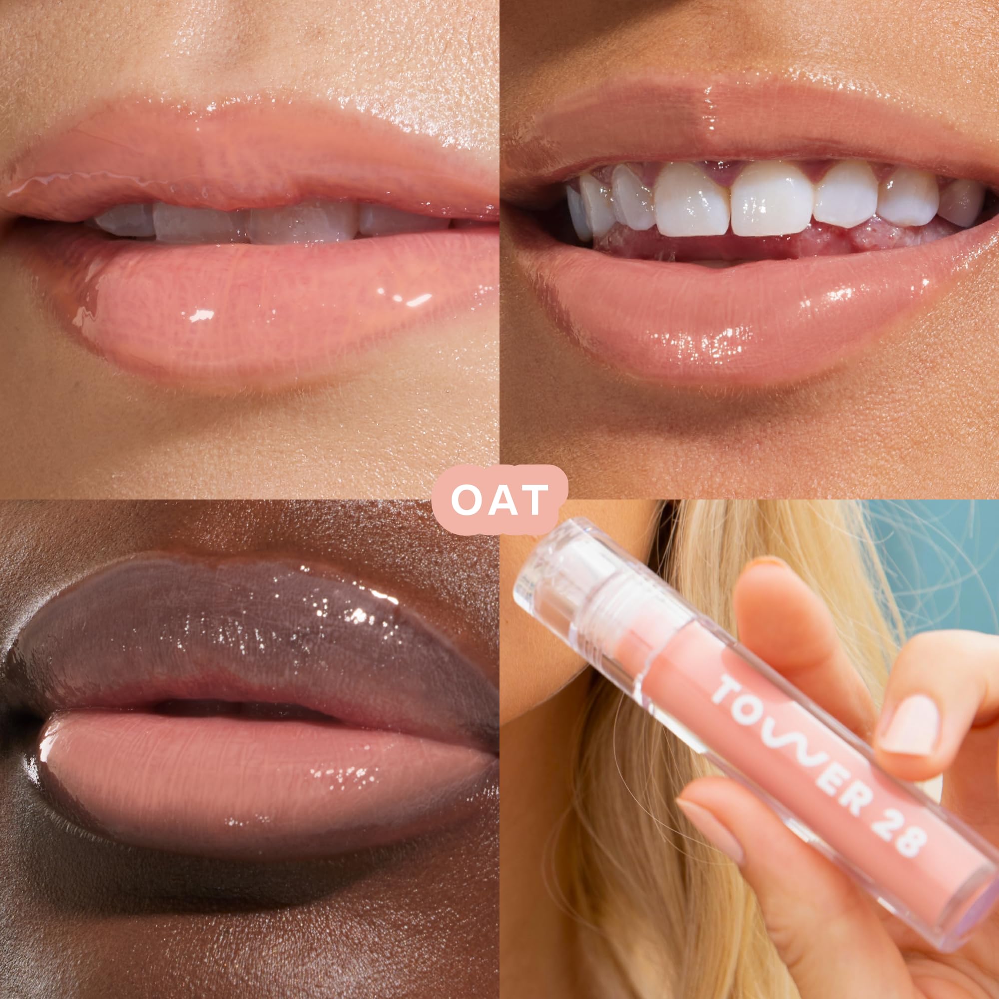Tower 28 ShineOn Milky Lip Jelly OAT closeup highlighting creamy rosy color