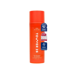 Tower 28 SOS Gel Cleanser bottle closeup highlighting fragrance-free formula for sensitive skin.