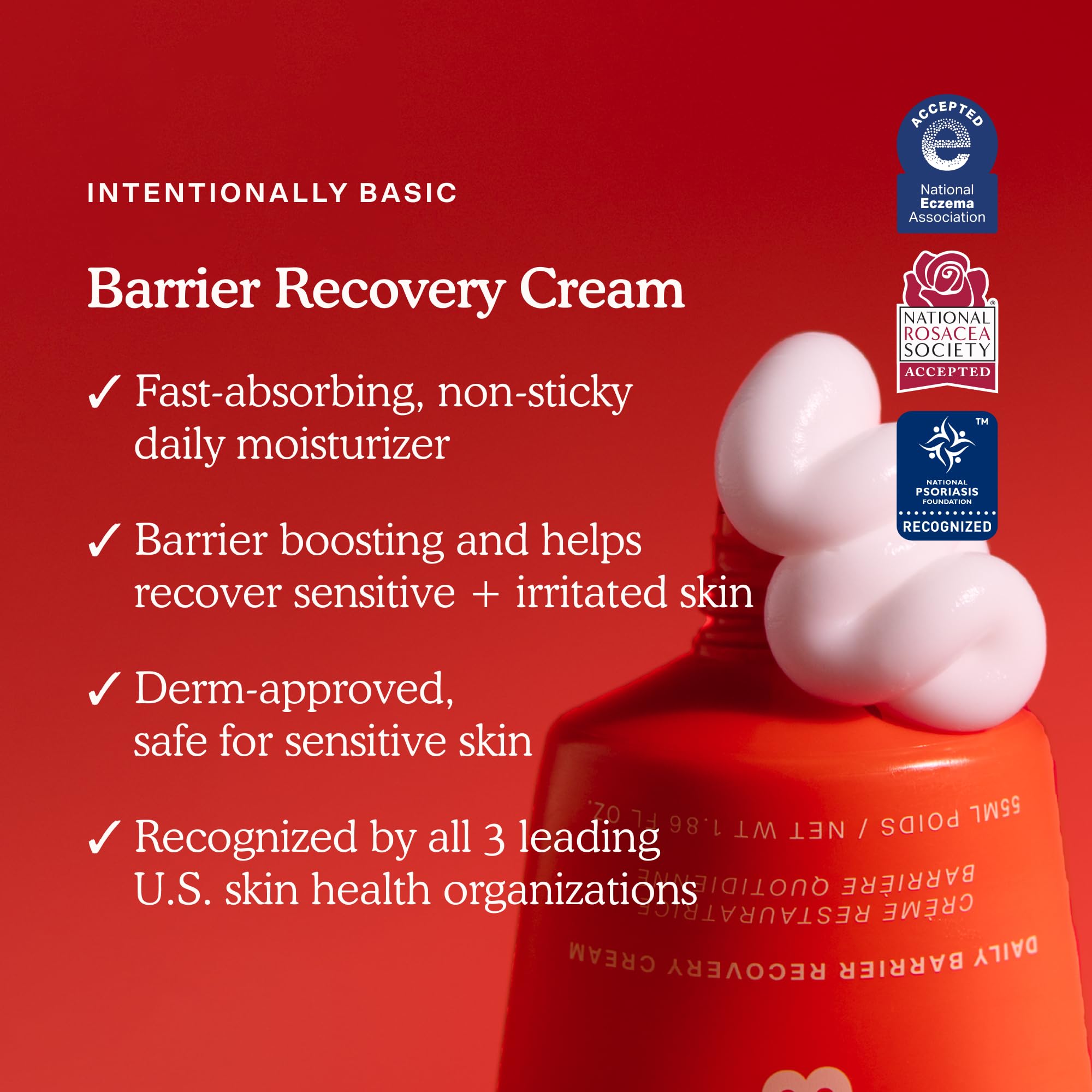 Applying Tower 28 SOS Recovery Face Cream to face and neck as part of a morning routine.