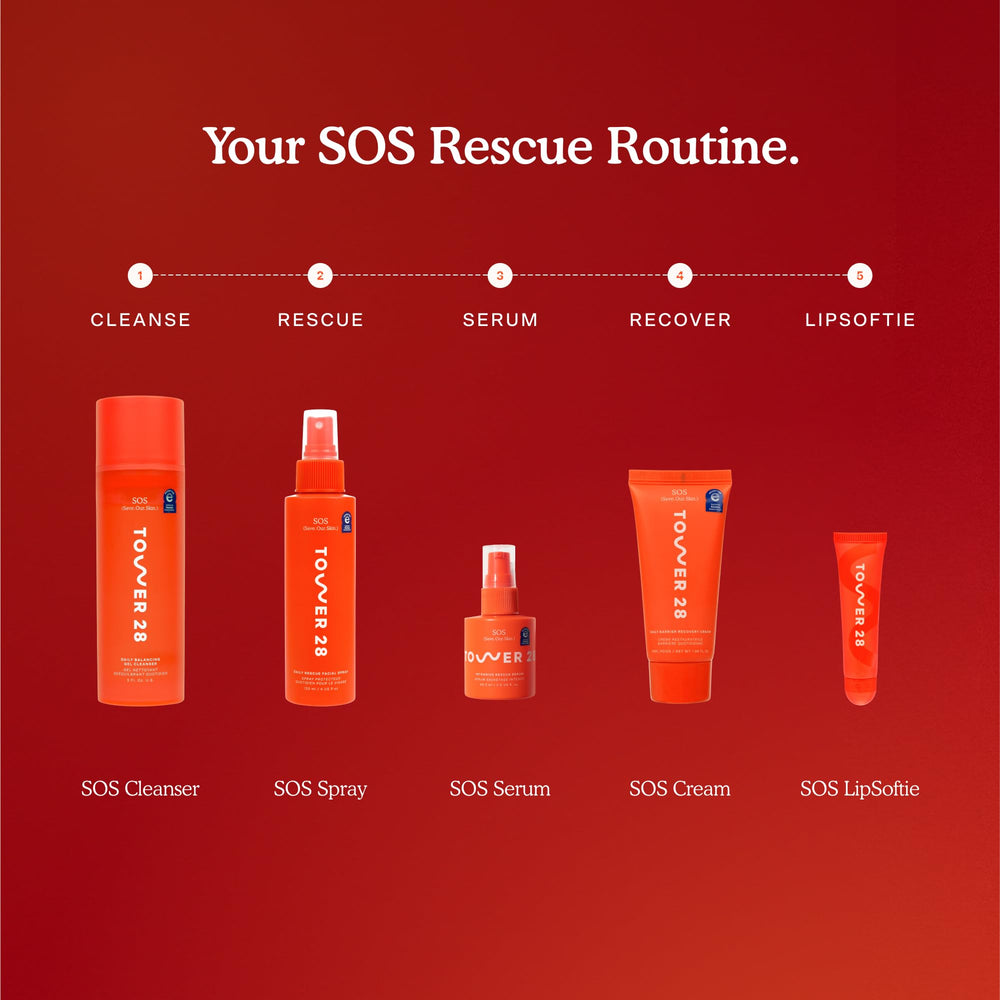 Hyaluronic acid complex visuals paired with Tower 28 SOS Recovery Face Cream for hydration.