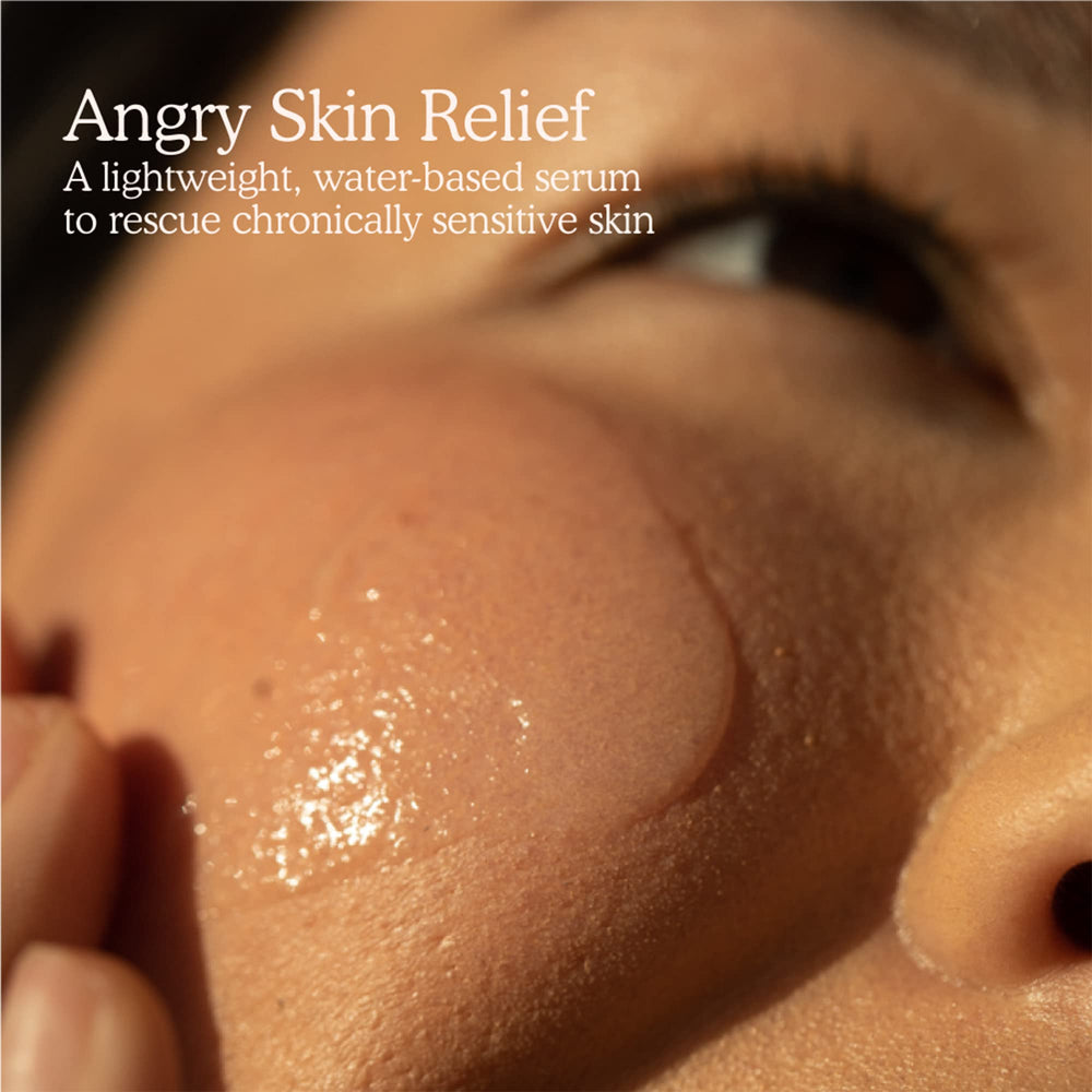 Tower 28 SOS Rescue Face Serum pump application illustrates easy, targeted use on irritated areas.