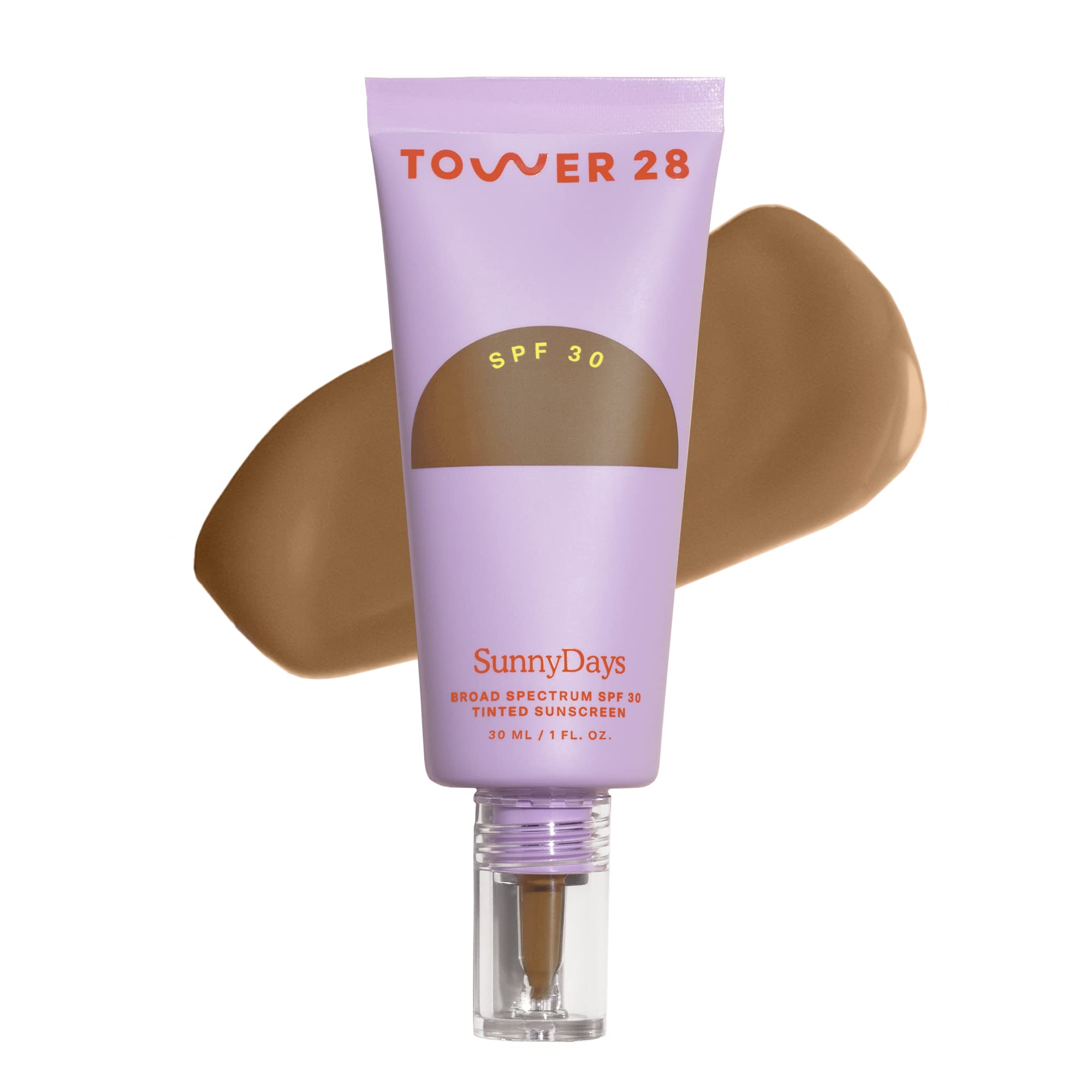 Tower 28 SunnyDays SPF 30 tinted moisturizer bottle shows lightweight protection and natural finish.