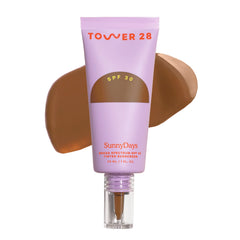 Tower 28 SunnyDays SPF 30 bottle showing buildable tinted coverage with mineral sunscreen