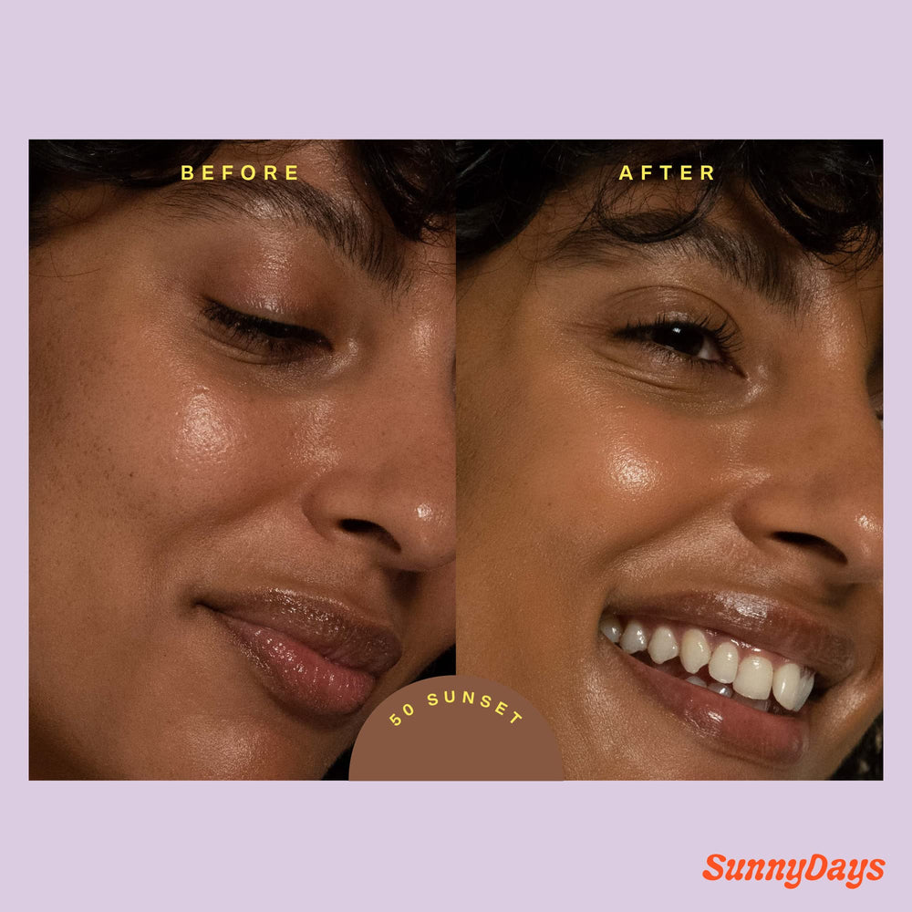Tower 28 SunnyDays swatches reveal buildable coverage for a seamless complexion.