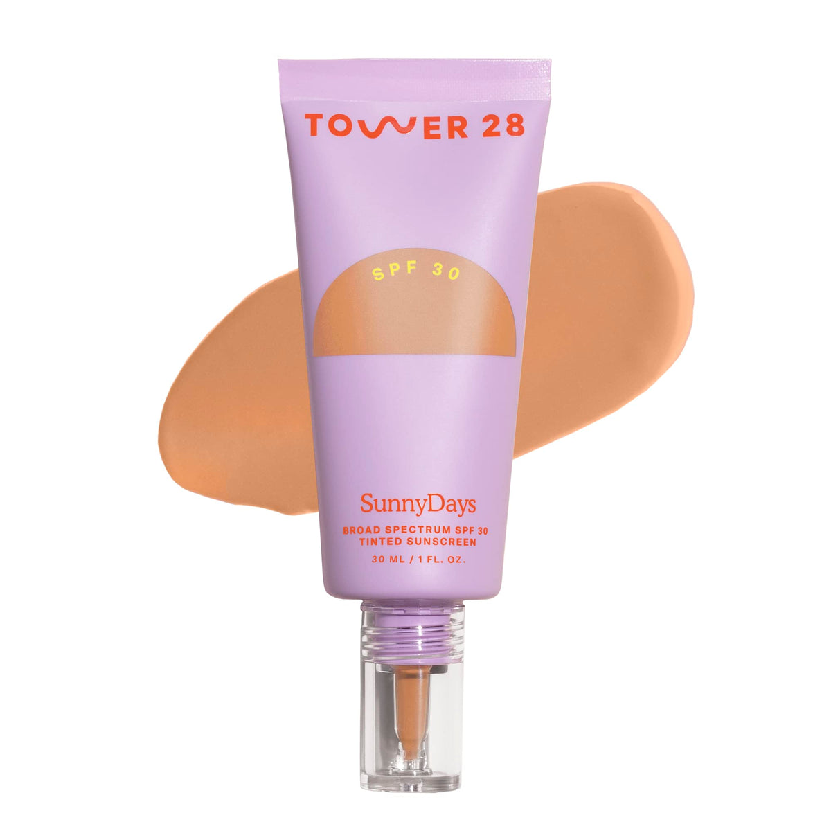 Tower 28 SunnyDays SPF 30 tinted sunscreen bottle in Ocean Park shade with natural finish for sensitive skin