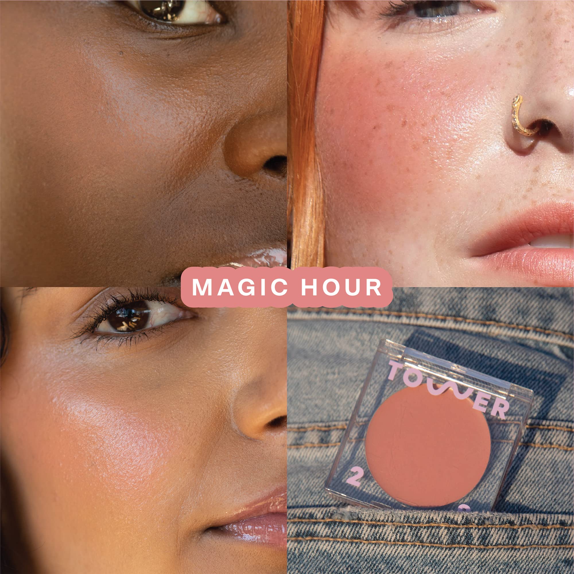 Tower 28 BeachPlease Cream Blush closeup glow on lips for a light tint.