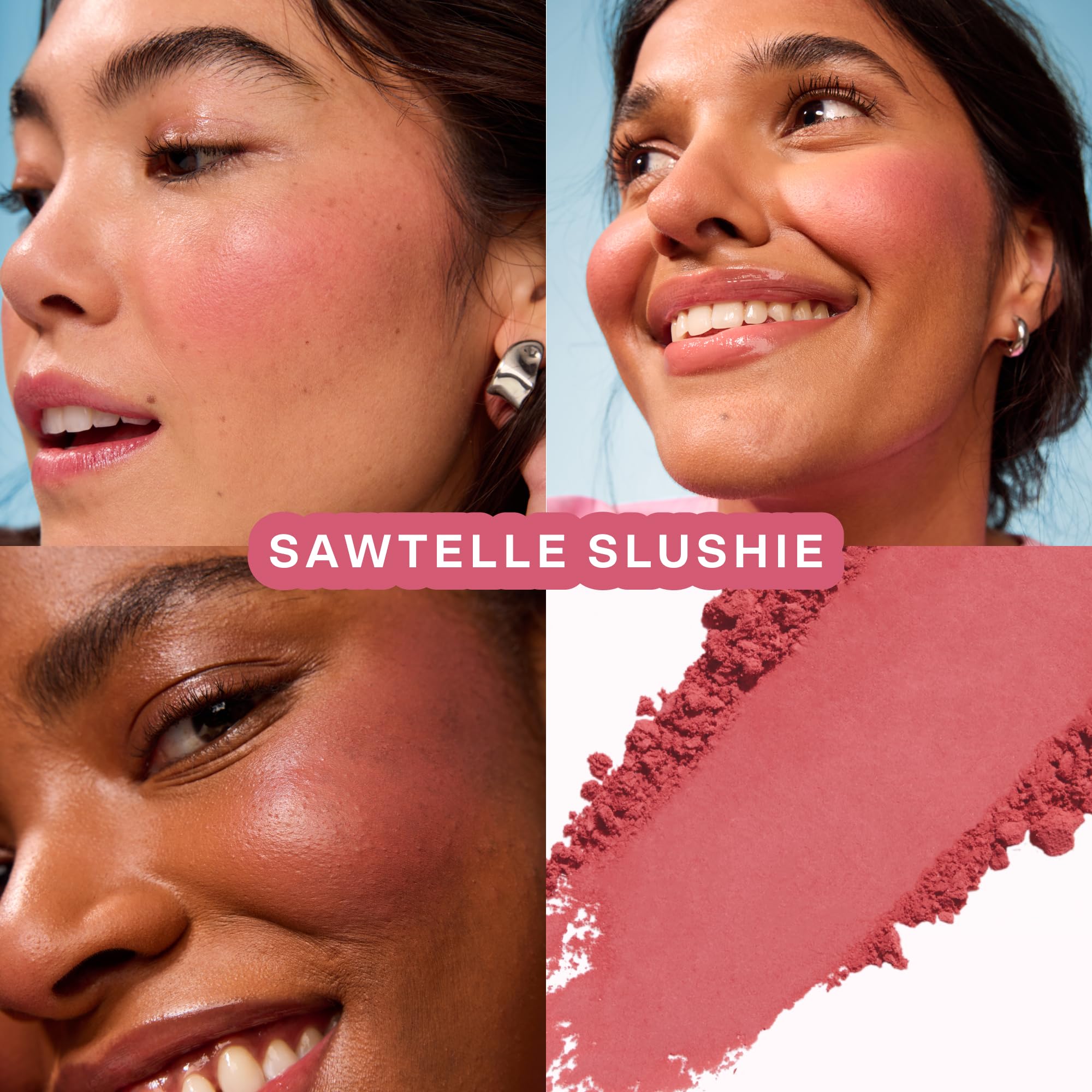 Tower 28 GetSet Matte Powder Blush on cheek for a natural, matte look