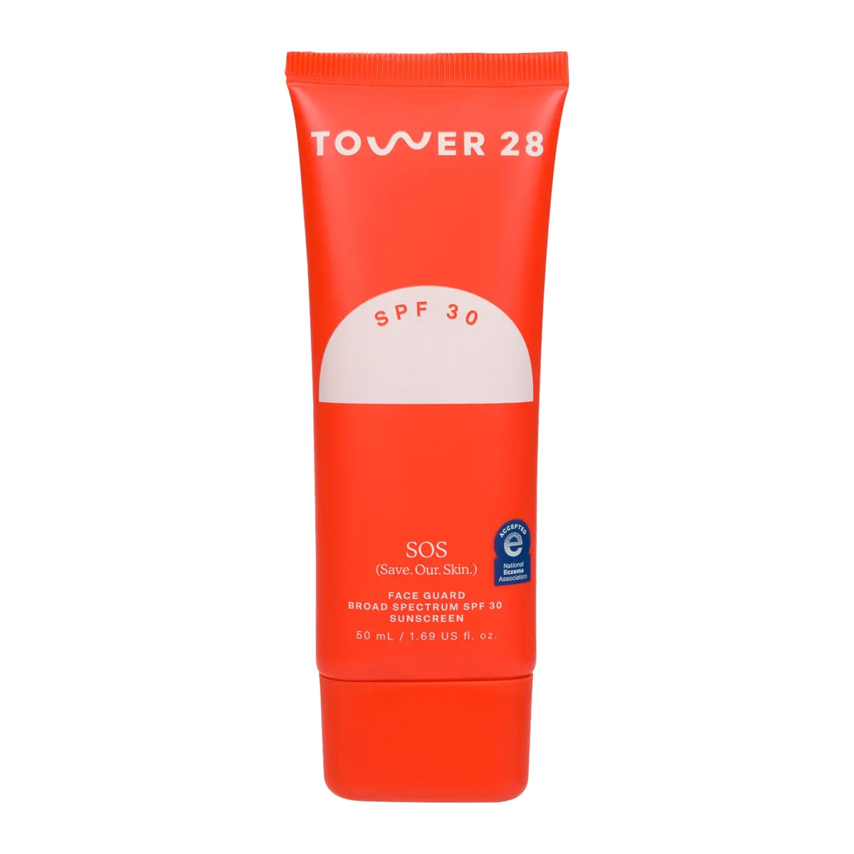 Tower 28 SOS FaceGuard SPF 30 bottle front for sensitive skin protection.