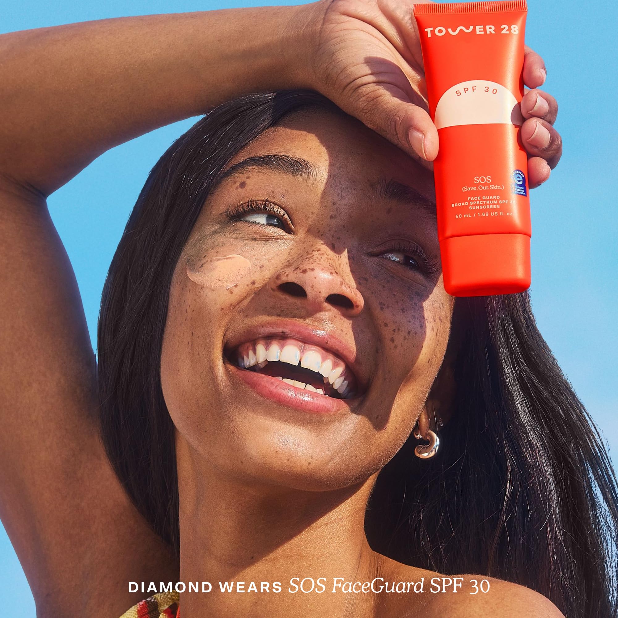 Tower 28 SOS FaceGuard SPF 30 packaging close-up highlighting mineral formula.