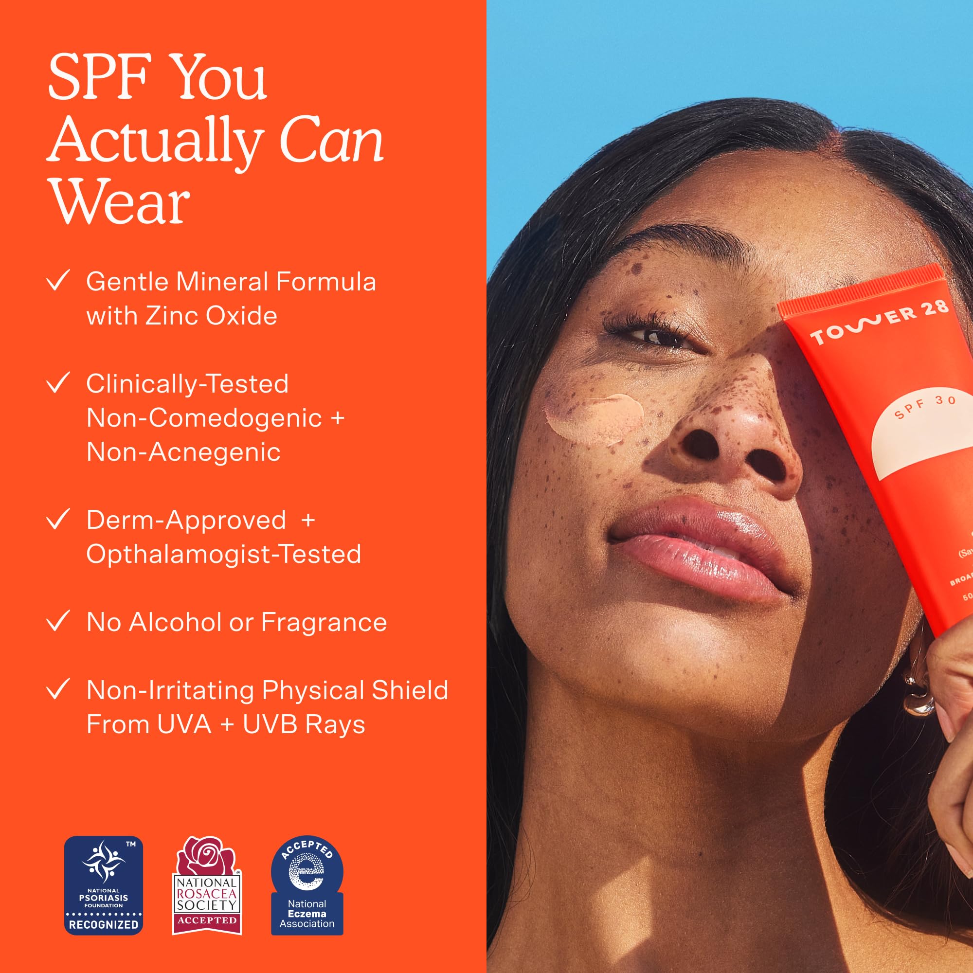 Tower 28 SOS FaceGuard SPF 30 sweat-proof design supports outdoor activity.