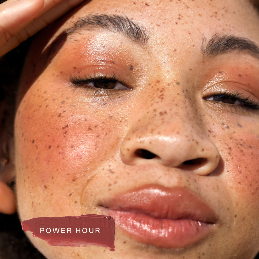 Tower 28 Sunset-inspired cream blush swatch for warm, bronzy flush.