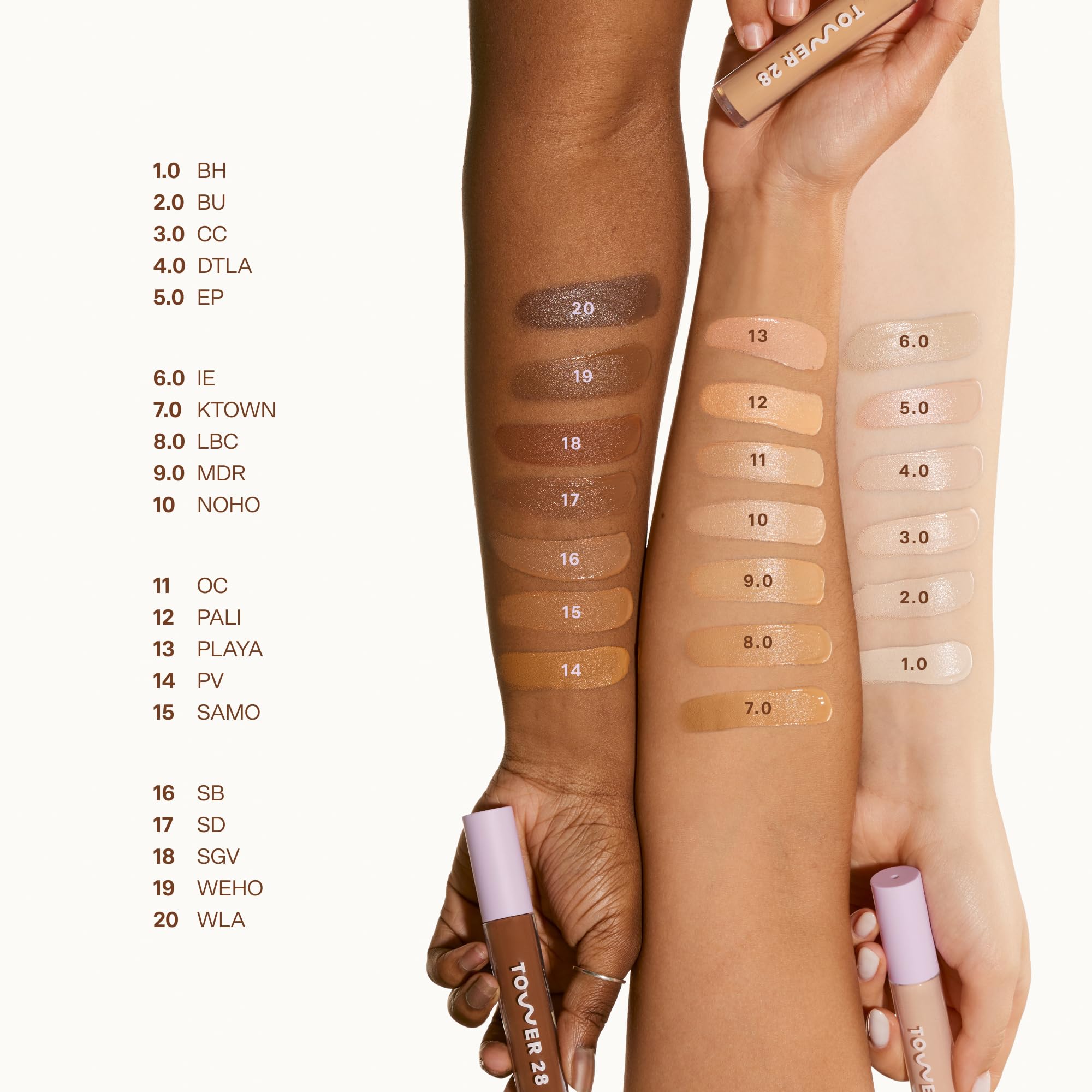 Tower 28 Swipe Serum Concealer texture swatch on skin