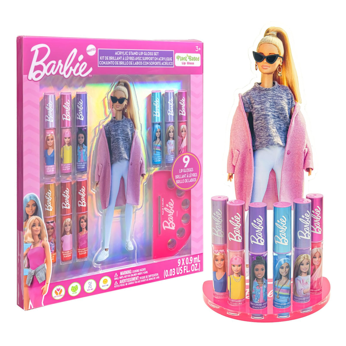 Townley Girl Barbie lip gloss collection with nine flavors for playful gifting and display.