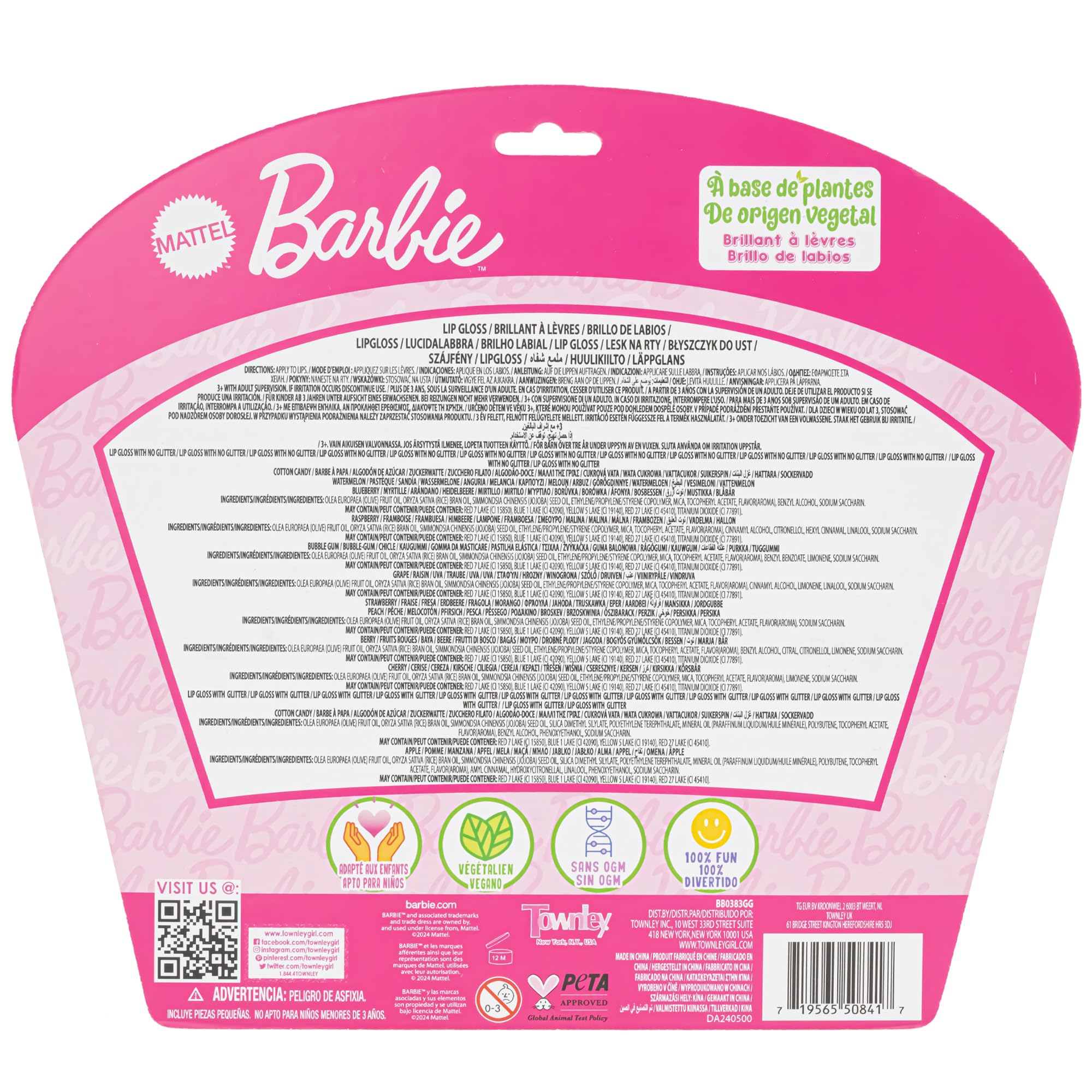 Townley Girl Barbie lip gloss party-ready set for playdates.