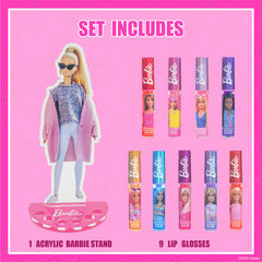 Townley Girl Barbie lip gloss stand ready for easy storage and stylish desk display.