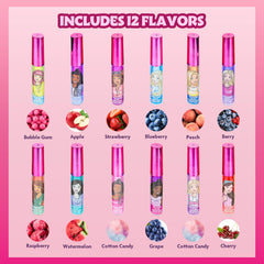 Townley Girl Barbie lip gloss bubblegum flavor highlighting smooth application.