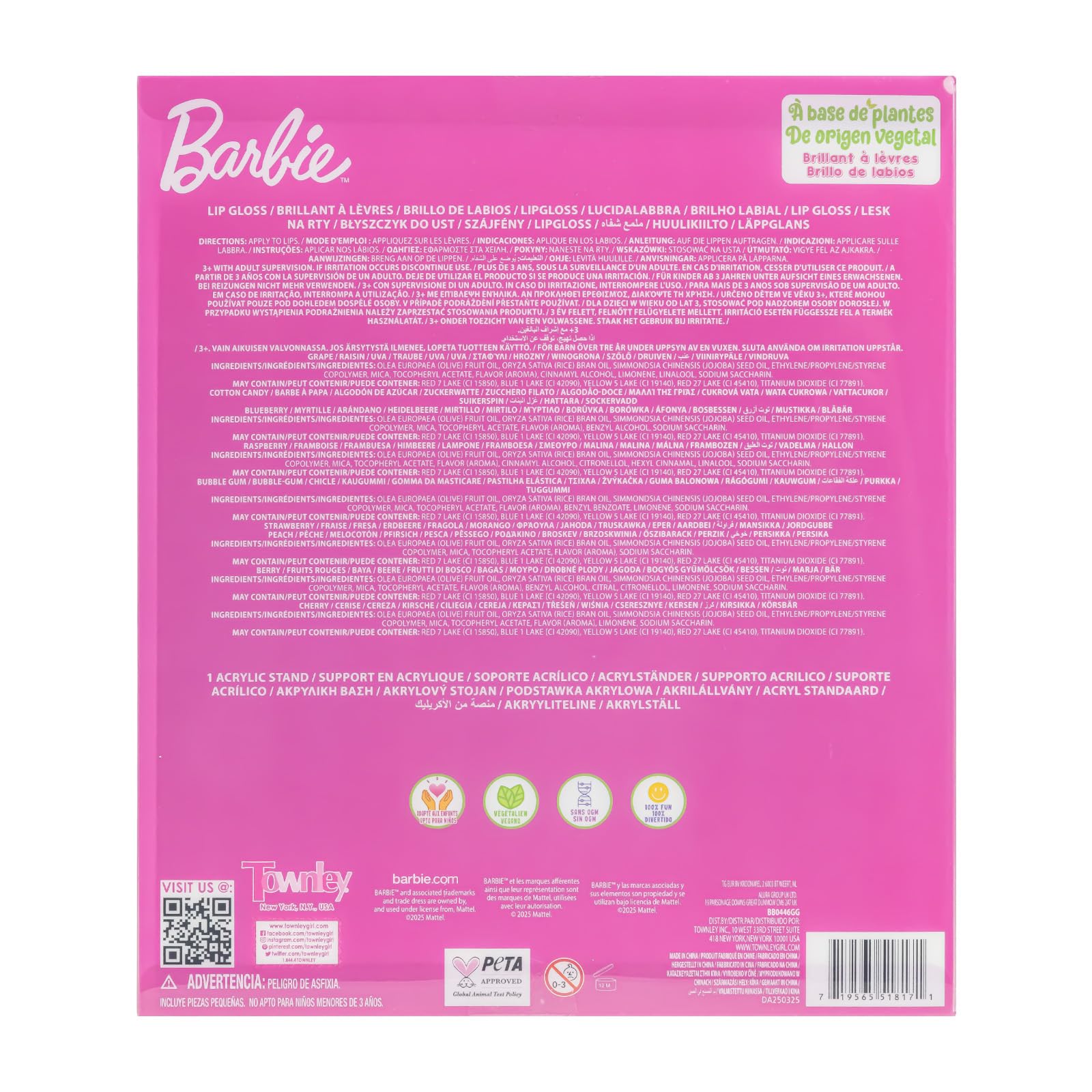 Townley Girl Barbie raspberry gloss for quick lip glamour on the go.