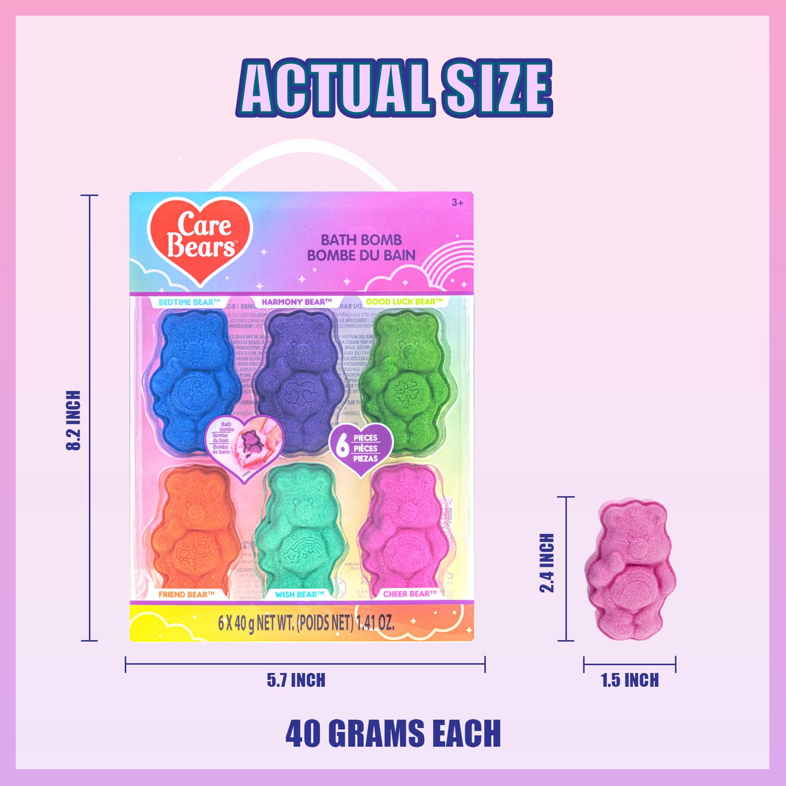 Townley Girl Care Bears bath bomb Cheer Bear offers vivid color and fizz