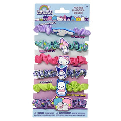 Townley Girl Cinnamoroll hair ties closeup; soft elastics and bright charms for fun styling.