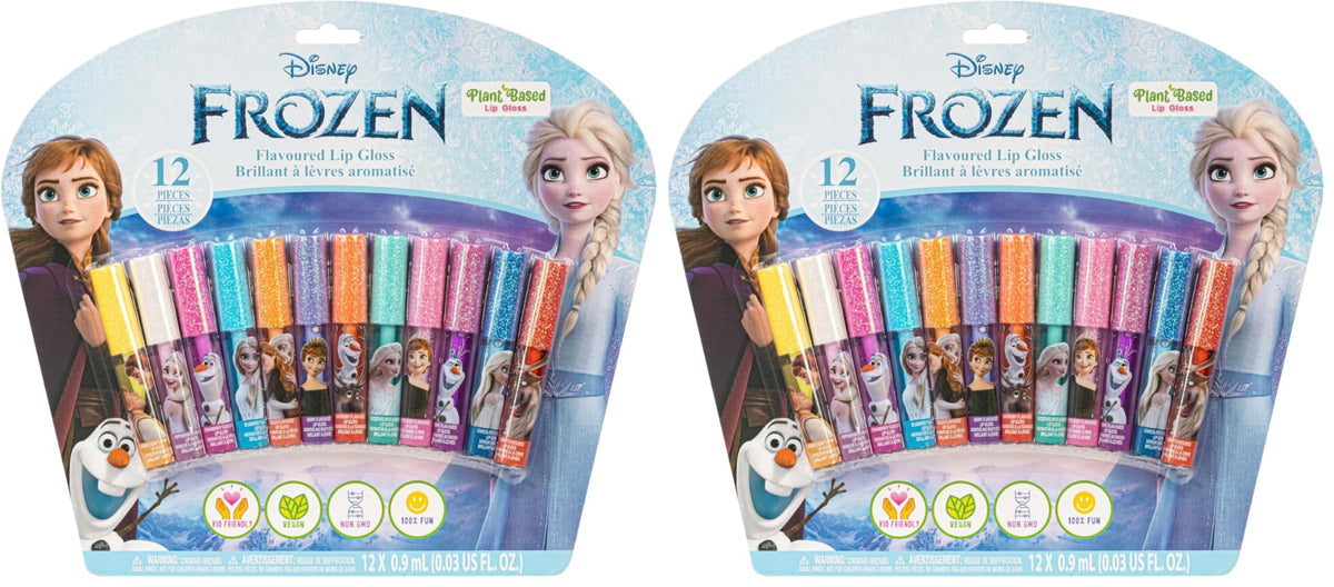 Townley Girl Disney Frozen lip gloss set front view, ideal for party favors and sparkly smiles.