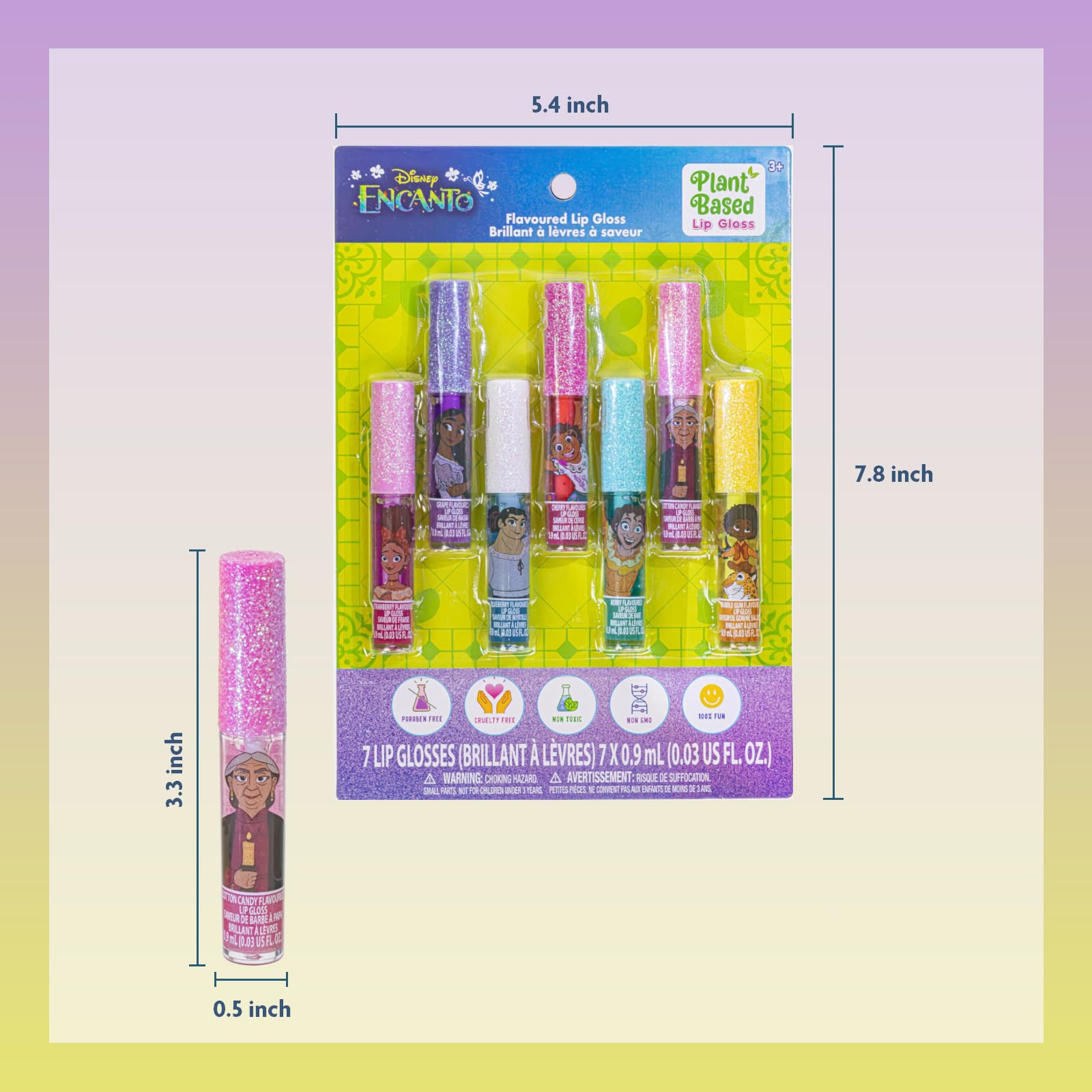 Encanto-themed cap accents on Townley Girl gloss tubes add playful flair.