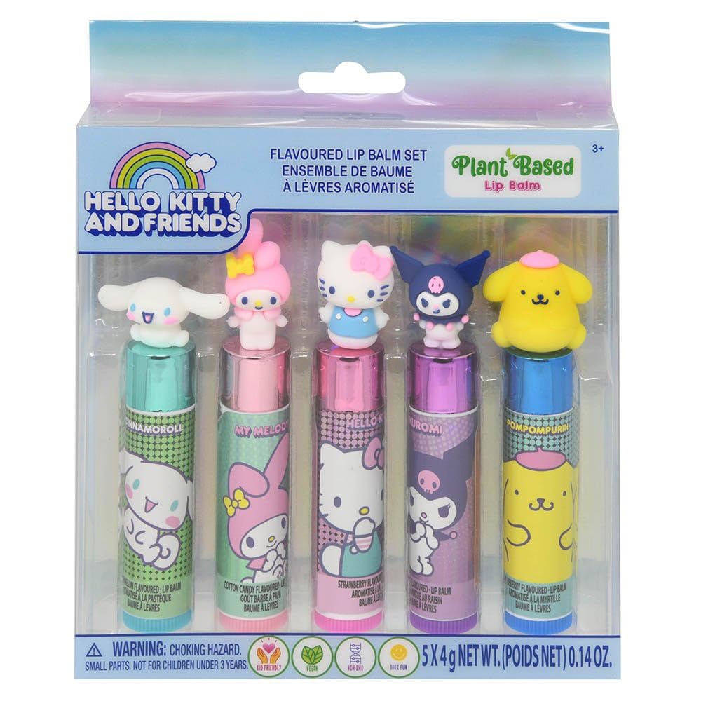 Hello Kitty collectible toppers highlight the playful design, making lip balm time feel like a party.