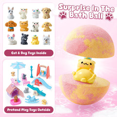 Toylink bath bomb with cat toy inside for playful bath time.