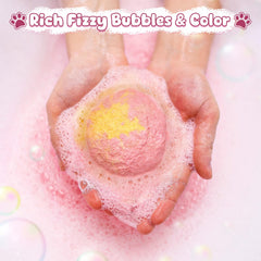 Toylink bath bomb close-up with natural ingredients gentle for kids' skin.