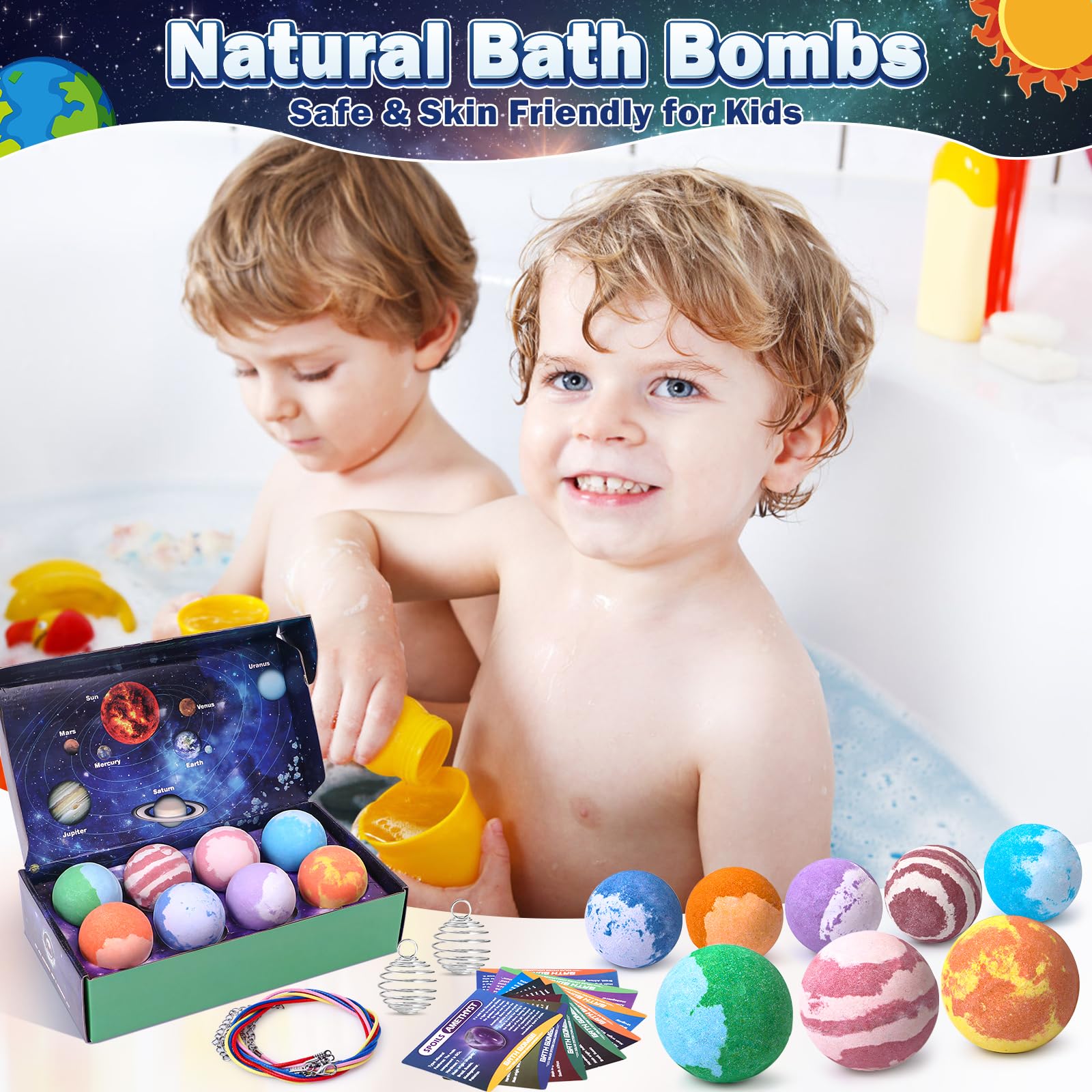 Toylink Galaxy Bath Bombs packaging shown as a ready gift for kids
