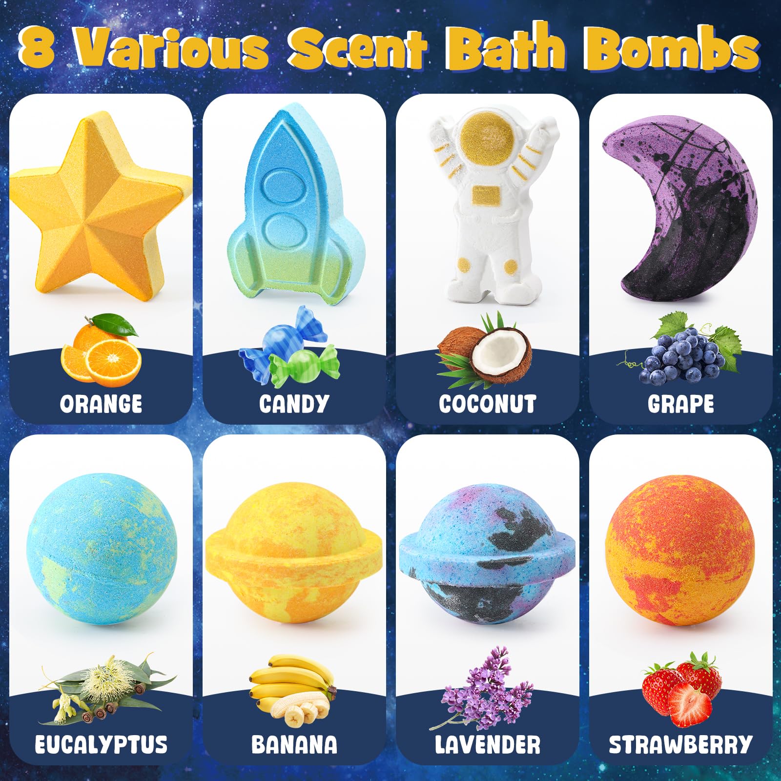 Toylink Space Bath Bombs include extra astronaut toys for extended pretend play