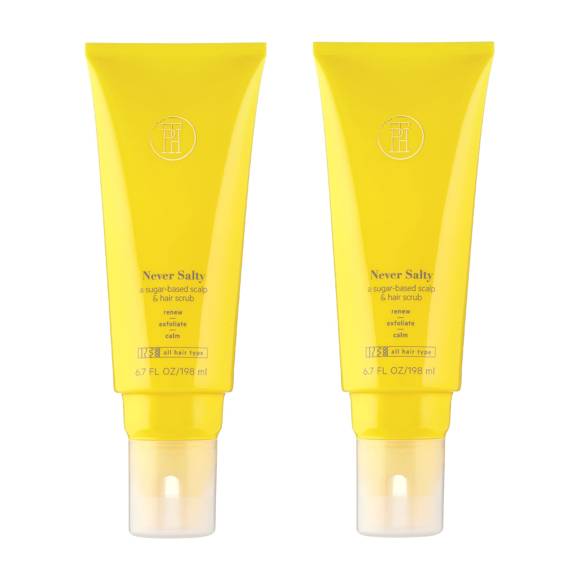 TPH by Taraji Never Salty Sugar Scrub bottle front, highlighting premium packaging and product name