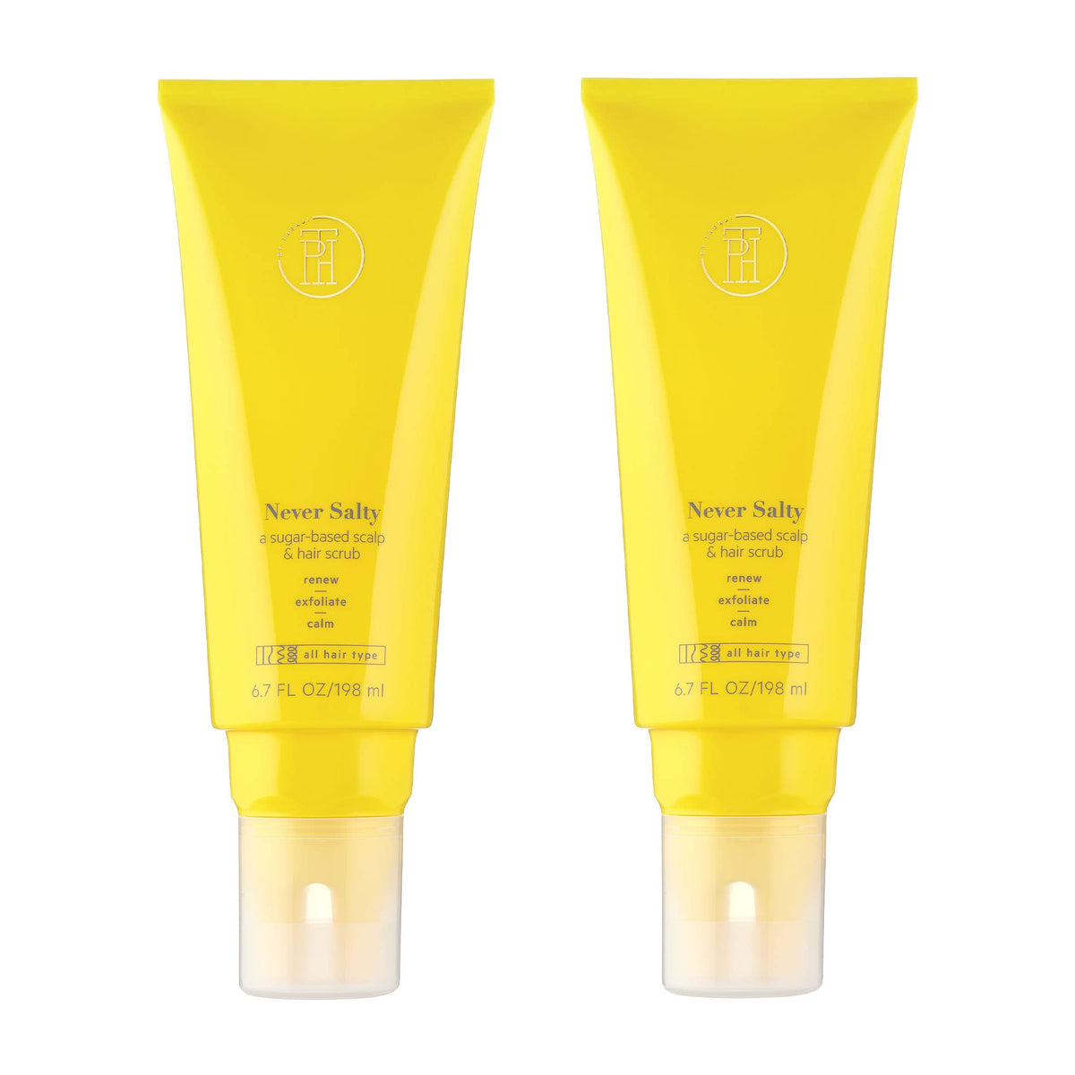 TPH by Taraji Never Salty Sugar Scrub bottle front, highlighting premium packaging and product name
