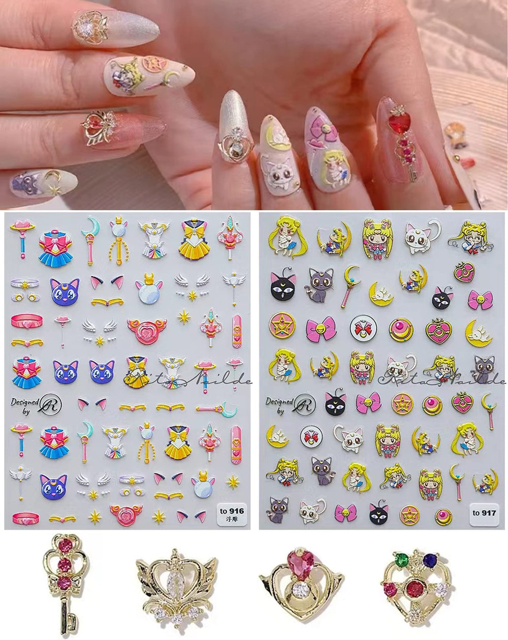 TPhaelay cartoon nail stickers model A on two sheets for creative manicure ideas.