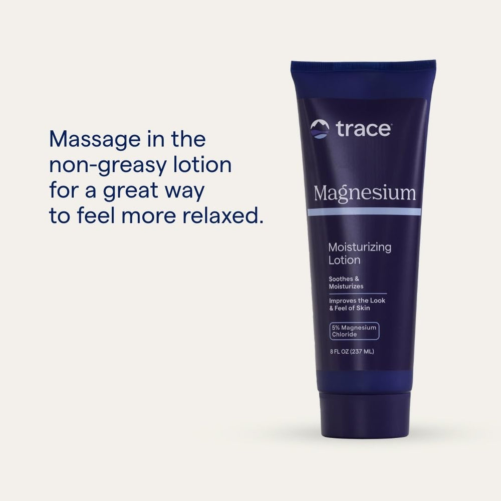 Person applying Trace Minerals Magnesium Moisturizing Lotion after workout for muscle comfort.