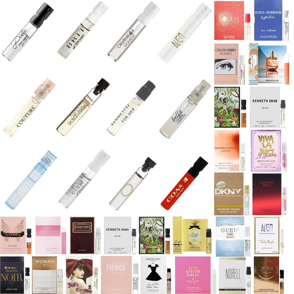 Tradeberry women's perfume sample set image with twelve vials for scent exploration.