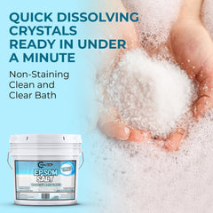 TradeGrade Epsom Salt crystal close-up showing pure magnesium sulfate crystals for baths.