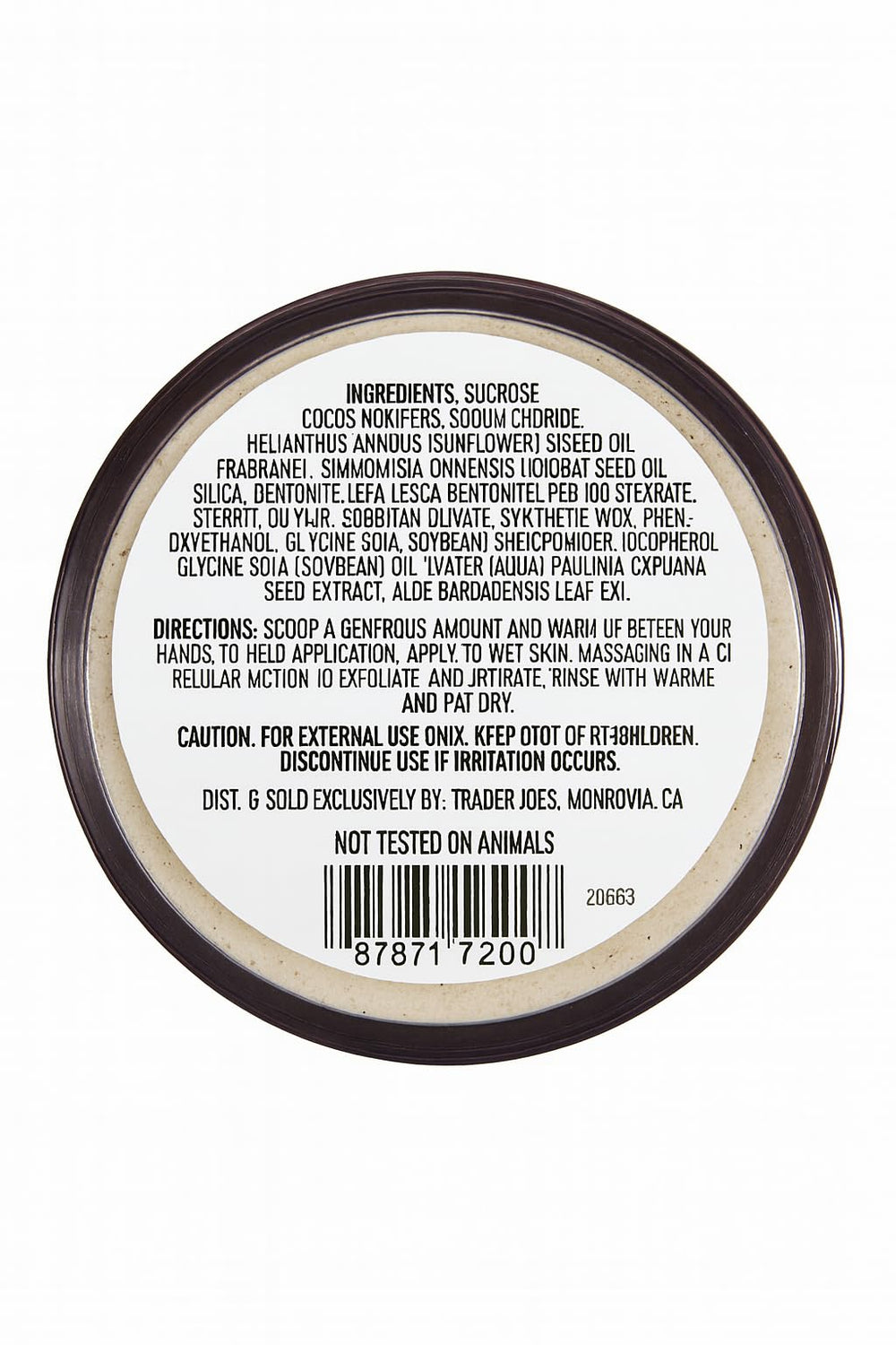 Trader Joe's Brazil Nut Body Scrub texture close-up reveals gentle grit for smoothing skin.