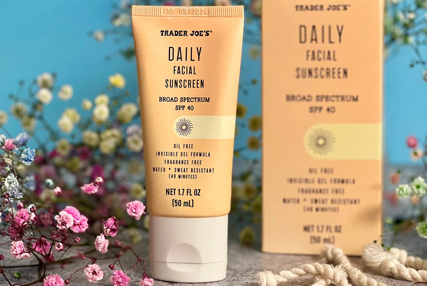 Trader Joe's Daily Facial Sunscreen SPF 40 texture close-up reveals fragrance-free formula.