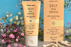 Trader Joe's Daily Facial Sunscreen SPF 40 texture close-up reveals fragrance-free formula.