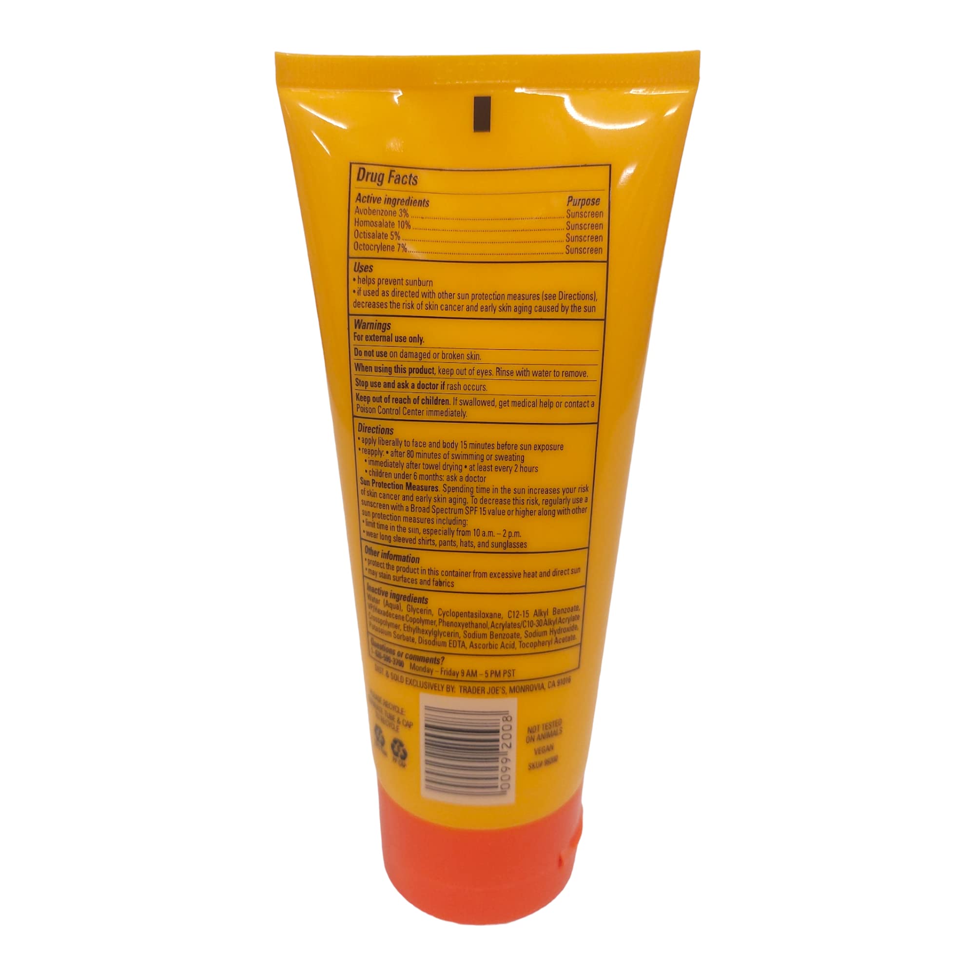Trader Joe's Face & Body Sunscreen SPF30 lotion texture close-up for smooth, even coverage.