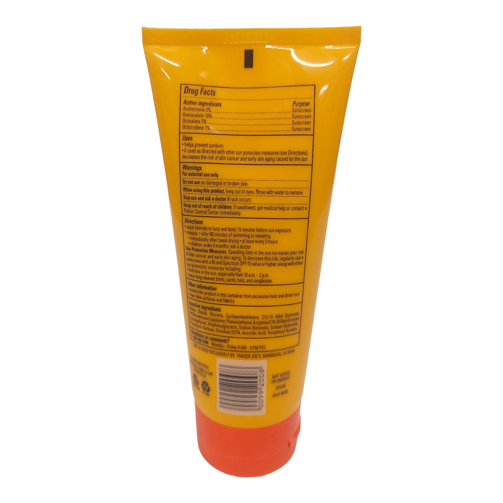 Trader Joe's Face & Body Sunscreen SPF30 lotion texture close-up for smooth, even coverage.