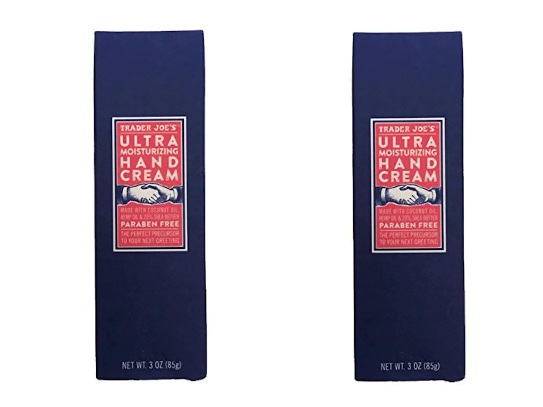 Close-up of Trader Joe's hand cream pack showing compact 3-ounce tubes for travel.