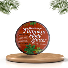 Trader Joe's Pumpkin Body Butter jar front highlights limited edition packaging.