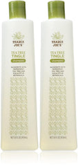 Trader Joe's Tea Tree Tingle Shampoo bottle with peppermint and eucalyptus for refreshing scalp care.
