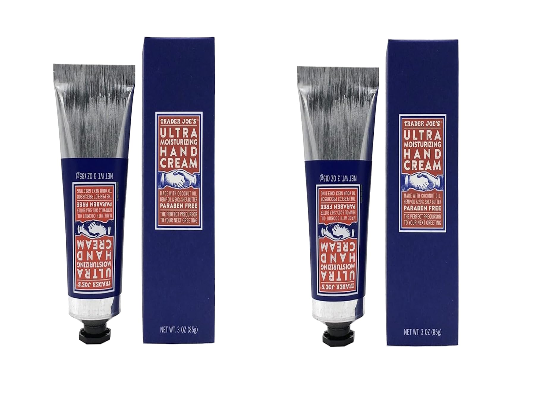 Trader Joe's Ultra Moisturizing Hand Cream 2-pack tubes provide rich hydration with a non-greasy finish.