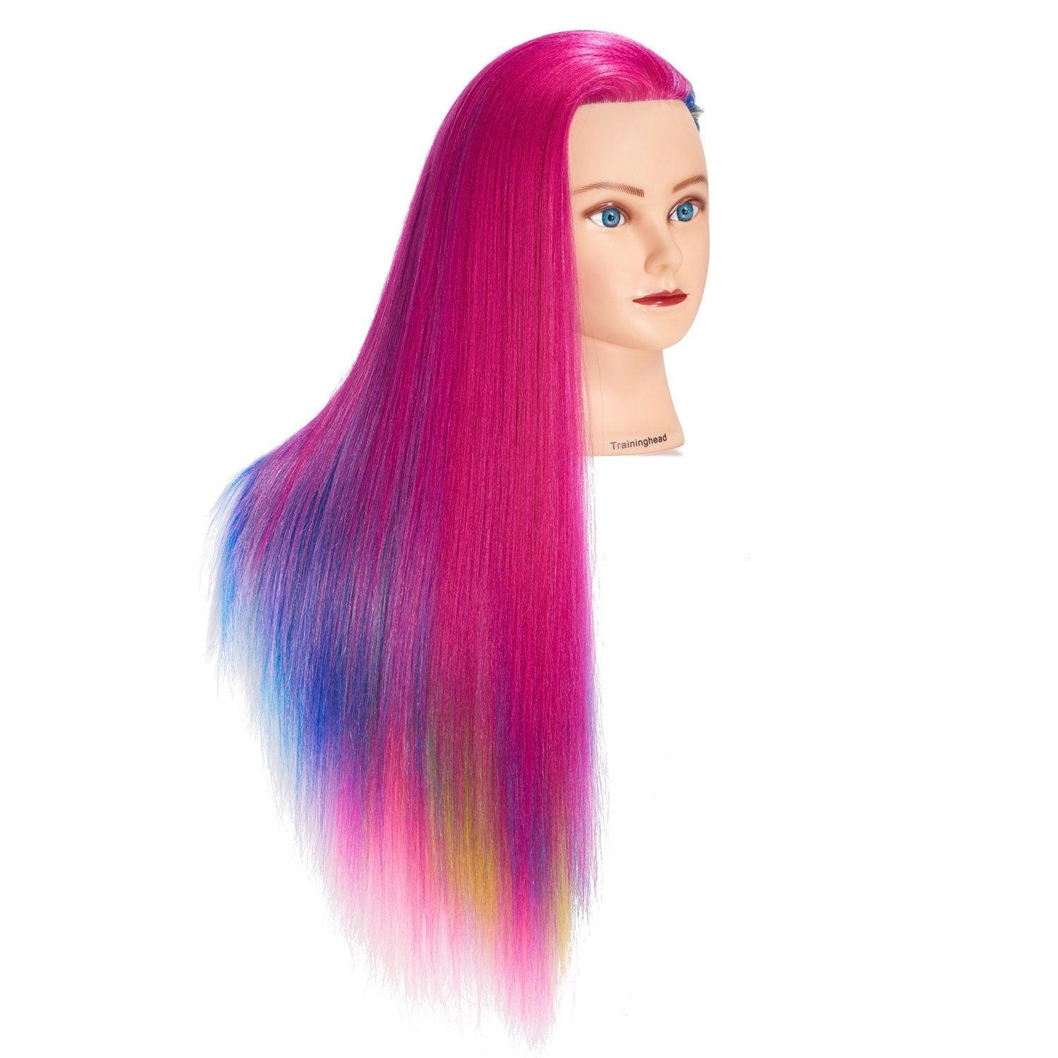Training Head with colorful synthetic hair for versatile styling practice